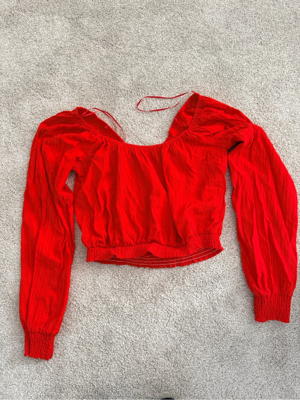 Red Off the Shoulder Long-Sleeve Cropped Top